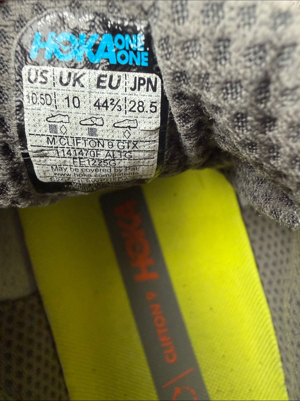 Hoka One One Men's Gray Running Shoes with Neon Lime Accents - Picture 8 of 8